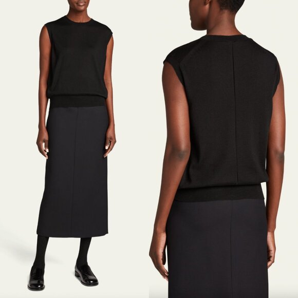 $890 The Row Black Wool Sleeveless Balham Pullover Sweater Vest size 6 - Picture 1 of 10
